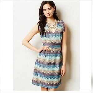 Anthropologie Tabitha Tea House Dress Blue Lace Ruffle V-Neck Dress Size 6